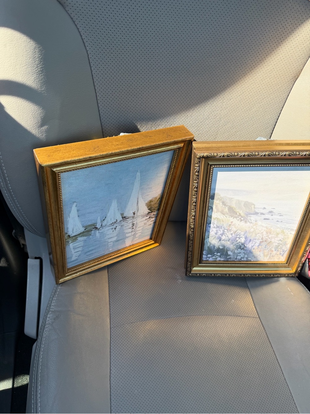 Set of 2 Gold Framed Seascape Paintings - Blue and Cream Ready To Hang